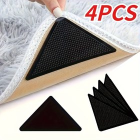 Resim 4 Adet Kaymaz Halı Altlığı - Ahşap Zeminler ve Fayanslar İçin - Yeniden Kullanılabilir ve Yıkanabilir - Çift Taraflı Yapışkanlı Halı Tutucu - Köşeleri Düz Tutar (Siyah) 