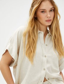 Resim Oversize Gömlek Kolları Katlama Detaylı Keten Karışımlı 