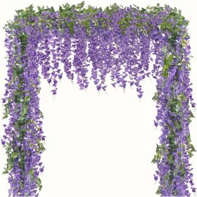 Resim Ev Bahçeleri Açık Hava Etkinlikleri Düğünler ve İlkbahar ve Yaz için Çiçek Düzenlemeleri Asma Süslemeler İçin Mükemmel 3/4 Yapay Wisteria Sahte Çiçek Garlandları Seti 