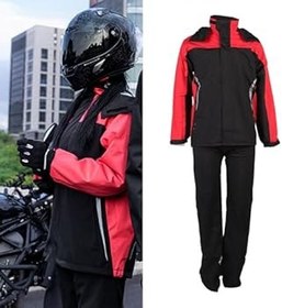 Resim Haofy Motosiklet Yağmuru Dişli Su Geçirmez 2 Parçalı Yağmur Takımı Açık Havada Yolculuk, Siyah+Kırmızı 
