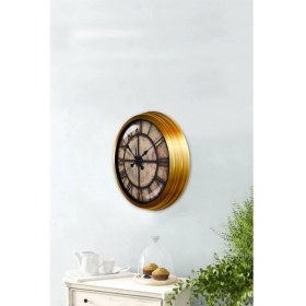 Resim Bahat Altın Varaklı Salon Ofis Duvar Saati Alüminyum Çerçeve 40 cm 