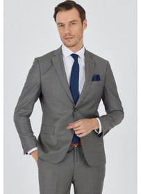 Resim İmza Lacivert Mono Yaka Düz 2 Düğme Classic Yünlü Slim Fit Takım Elbise 1001250175 Lacivert 