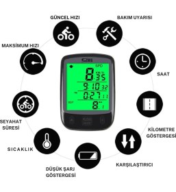 Resim Monozone Sunding Km Sayacı Işıklı LCD Ekran Çok Fonksiyonlu Hız Göstergeli Bisiklet Bilgisayarı 