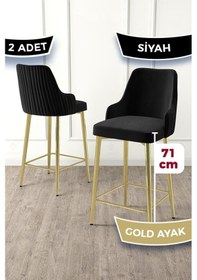 Resim Canisa Enox Serisi 2 Adet Siyah Mutfak Bar Sandalyesi Babyface Kumaş Gold Kaplama Metal Ayak Sandalyeler Siyah Ayaklar Gold 