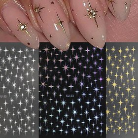 Resim 3 Adet 3D Metal Lazer Altın Yıldız Patlaması Tırnak Çıkartmaları - Manikür ve Fransız Tırnak Sanatı Dekorasyonu için Y2K Tırnak Uçları 