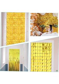 Resim Go İthalat Ekstra Metalize Altın Renk Disko Dikdörtgen Kesim Kapı Perdesi Dekorasyon 1x2 Metre 0 - 99 