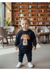 Resim Zekids Erkek Bebek Köpek Desenli Sweatshirt-16298 Lacivert 
