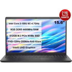 Resim Dell Pro 15 Intel Core3-100U 8GB DDR5 RAM 512GB M.2 SSD 15.6" FHD Ubuntu PV15250 