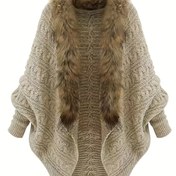 Resim Kadınların Rahat V-Yaka Uzun Kollu Kardiganı - Faux Fur Yaka ile, Düğmeli Ön, Kabarık Kolları, Sonbahar/Kış için Mükemmel, Kış Kardiganları 