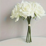 Resim 5 Adet Gerçek Dokunuşlu Kıvırcık Gül Yapay Çiçekler, Nemlendirici Düğün Fotoğrafçılık Dekoratif Çiçekler, Ev Bahçe Balkon Masaüstü Süsleme Sahte Gül Buketi, Noel, Sevgililer Günü, Anneler Günü Dekoru 