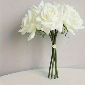 Resim 5 Adet Gerçek Dokunuşlu Kıvırcık Gül Yapay Çiçekler, Nemlendirici Düğün Fotoğrafçılık Dekoratif Çiçekler, Ev Bahçe Balkon Masaüstü Süsleme Sahte Gül Buketi, Noel, Sevgililer Günü, Anneler Günü Dekoru 