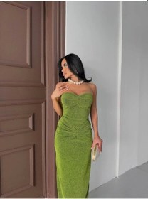 Resim Defymoda Straplez Simli Uzun Elbise Çok Renkli 