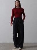 Resim Genel Markalar Beli Lastikli Bol Paça Pantolon - Lacivert-Beyaz 