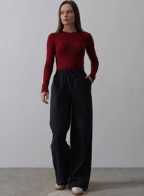 Resim Genel Markalar Beli Lastikli Bol Paça Pantolon - Lacivert-Beyaz 