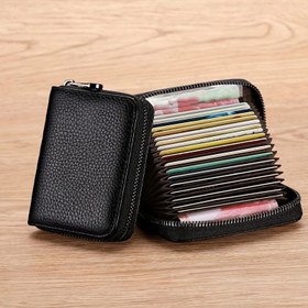 Resim RFID engelleme özellikli PU Deri Cüzdan, Klasik Tarz Cinsiyetlerarası Kartlık, Kredi, Banka ve İş Kartları için Çoklu Yuvalar - Su Geçirmez ve Dayanıklı Pasaport & Belge Düzenleyici 