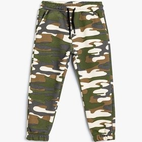 Resim Koton Jogger Eşofman Altı Kamuflaj Desenli Beli Bağlamalı Cepli Şardonlu Bej Desenli 5wkb40102tk Ekru 