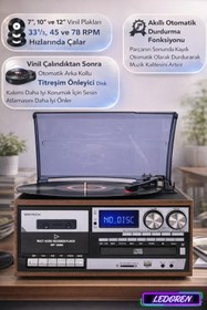 Resim L'eDoren KN-110 Vintage Plak CD Kaset USB Bluetooth TF AUX Özelikli Pikap 