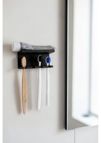 Resim Siyah Yapışkanlı Çok Amaçlı Diş Fırçası Jilet Jiletlik Asacağı Askılığı Askılık Diş Fırçalık Banyo Organizer 
