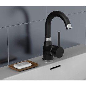 Resim Sardıcı Lavabo Musluğu Mat Lavabo Bataryası Siyah 