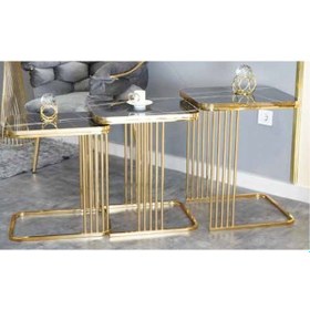 Resim Mim Siyah Mermer - Gold Piyano Kare Borulu Zigon Sehpa Siyah Mermer - Gold 