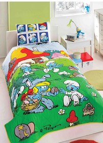 Resim Taç Lisanslı Yatak Örtüsü Seti Şirinler Tek Kişilik 