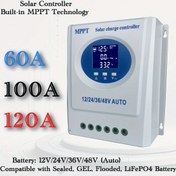 Resim LCD Ekranlı 120A MPPT Güneş Şarj Kontrol Cihazı - 12V / 24V / 36V / 48V Otomatik, Çift USB Bağlantı Noktası, Kurşun-Batarya / Lityum Bataryalar için 7 Akıllı Şarj Modu, Hava Durumu Duyarlı MPPT + PWM Hibrit Teknoloji, Güneş PV Sistemleri ile Uyumlu 