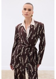 Resim Sateen Desenli Uzun Ceket - Kahve-136473 Kahve 