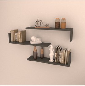 Resim Rafkestir 3 Lü L Raf Set ( 60 Cm ) Antrasit ( Mat ) 