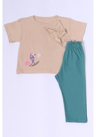 Resim Hçm Kız Çocuk Şortlu Takım Oversize Kalıp Baskılı Fırfırlı B34 Bej 