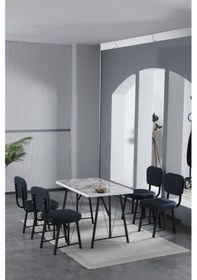 Resim Mygusi Hayat 4 Sandalyeli Yemek Masa Takımı Beyaz Mermer Efes Lacivert 