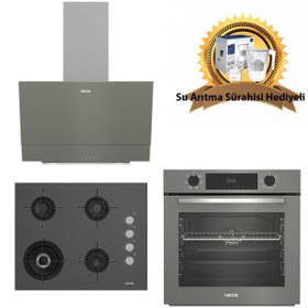 Resim Altus Gri Cam Ankastre Set 322 G Turbo - 189 Dg Woklu - 510 G Davlumbaz - SürahiHediyeli 