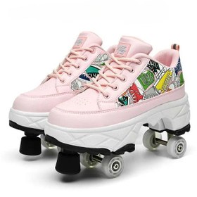 Resim Meanyou Vintage Tekerlekli Ayakkabı Fren Modüllü | Kaykay Ayakkabı | Paten Ayakkabı - Pink Vintage Design Brake Systems / 