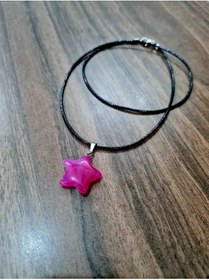 Resim Doğal Taş Dünyası Pembe Akik Doğal Taş Kolye Yıldız Model Zincir Hediyeli 