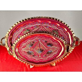 Resim Bakır Oval 2li Tepsi Set 