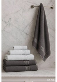 Resim 6 Parça Banyo Havlusu Seti %100 Pamuklu 70x140 Cm Serenio Antrasit-Açık Gri 