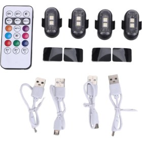 Resim Woodpool Uzaktan Kumandalı 4 Adet Kablosuz LED Strobe Işık, 8 Renk USB Şarj Su Geçirmez Acil Durum Uyarısı (Yurt Dışından) 