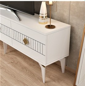 Resim Midas Tv Ünitesi Takımı Beyaz-altın 