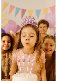 Resim Mum Yıldız Şekilli Rose Pembe-bronz Renkli 4 Lü Çubuk Dahil 14,5cm Doğum Günü Mumları 9+ 