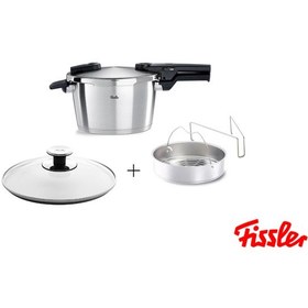Resim Fissler Vitaquick Premium 4,5 Litre Düdüklü Tencere + Cam Kapak 22 Cm + Buhar Aparatı Metalik 