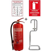 Resim 6kg Yangın Tüpü,yangın Tüpü Kullanım Talimatı, Yangın Tüpü Levhası, ve Krom Sehpa 4lü Set 