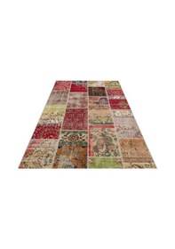 Resim Gerçek El Dokuma Eskitme Patchwork Halı 