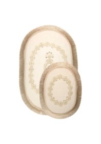 Resim Exclusive Oval Krem 2'li Dantelli Ve Saçaklı Banyo Paspası Püskül Krem 