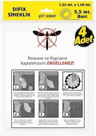 Resim Çift Kanat Pratik Sineklik, 1,25 m x 1.5 m Tül, Kapı & Pencere Uyumlu, 5,5 m Yapıştırma Bantlı (4 Adet) 