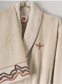 Resim Cotton Box Puff Nakışlı Aile Bornoz Seti Molende Bej-antrasit Antrasit Bej 