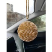 Resim 3EGROUP Kristal Taşlı Disko Topu Dikiz Ayna Süsü Küçük 6cm Altın 