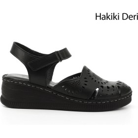 Resim Gönderi R Kadın Siyah Cırt Bantlı Dolgu Topuk Hakiki Deri Sandalet Dyza70945885 Siyah 