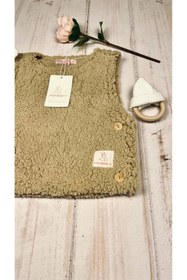 Resim Fox&Sky Bebek Bej Peluş Yelek - Pembe Etiketli 