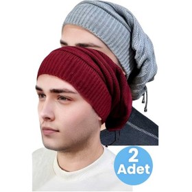 Resim Uniquetrenders 2'li Erkek Kışlık Triko Örgü Bere Ve Boyunluk Gri-bordo 