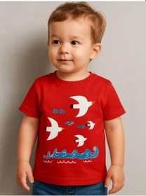 Resim Zekids Erkek Bebek Pamuklu Kuş Baskılı T-shirt-16124 Kırmızı 