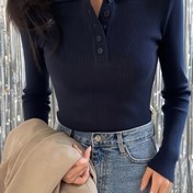 Resim Kadın Polo Yaka Yarım Fermuarlı Kazak Üst 